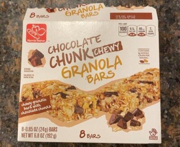 Harris Teeter Chewy, Chocolate Chunk Granola Bars 8 ea, Nutrition