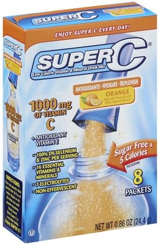 Super C Vitamin & Mineral, Low Calorie, Orange Drink Mix - 8 ea