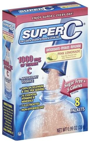 Super C Vitamin & Mineral, Low Calorie, Pink Lemonade Drink Mix - 8 ea