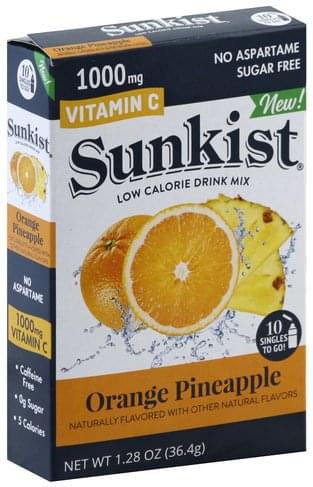 Sunkist Low Calorie, Orange Pineapple Drink Mix - 1.28 oz