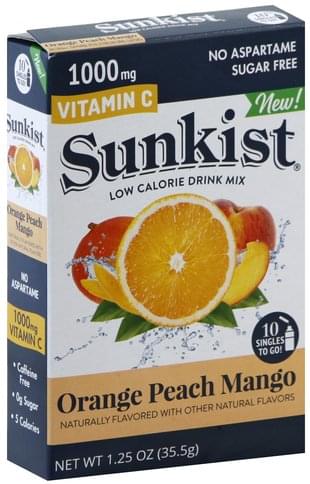 Sunkist Low Calorie, Orange Peach Mango Drink Mix - 1.25 oz