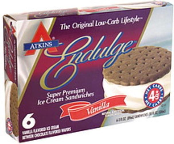 Atkins Vanilla Super Premium Ice Cream Sandwiches 6 ea, Nutrition