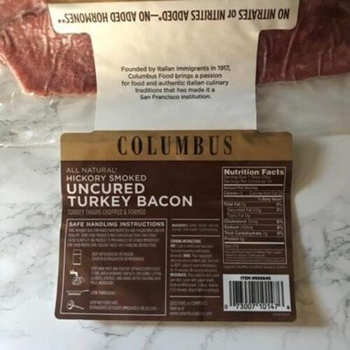 Columbus Uncured Hickory Smoked Turkey Bacon 28 g, Nutrition