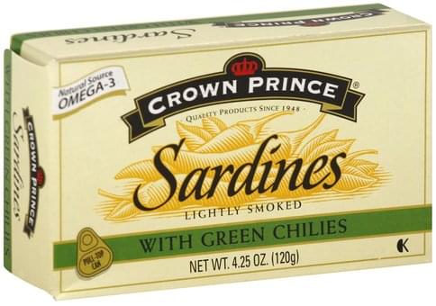 Crown Pre Lightly Smoked, with Green Chilies Sardines - 4.25 oz