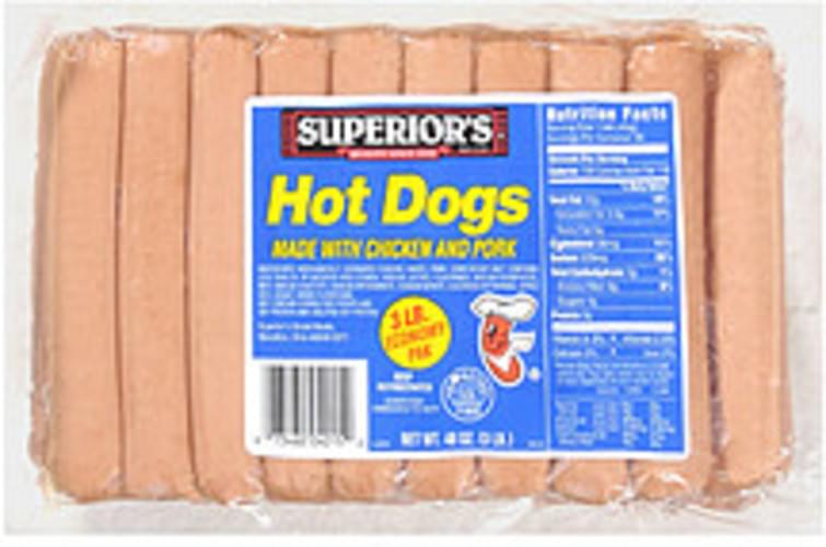Superior's Brand Made W/Chicken and Pork Hot Dogs 48 oz, Nutrition
