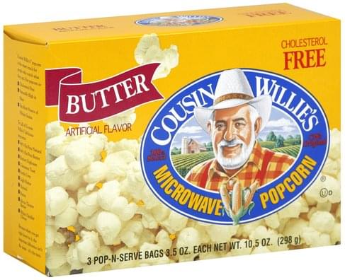 Cousin Willies Butter Microwave Popcorn - 3 ea, Nutrition Information