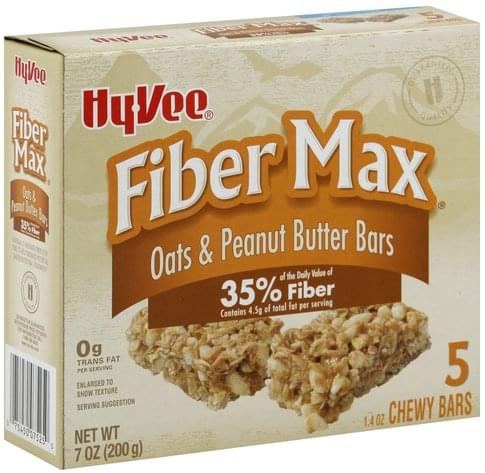 Hy Vee Oats & Peanut Butter Chewy Bars, Fiber Max - 5 ea