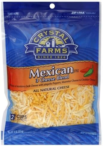 Crystal Farms Mexican Style 3 Cheese Blend Shredded Cheese 8 Oz Nutrition Information Innit