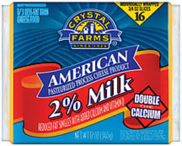 Crystal Farms American Singles 2 Milk 3/4 Oz Cheese 16, Nutrition