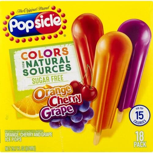 Popsicle Orange, Cherry and Grape, 18 Pack Ice Pops 18 ea, Nutrition