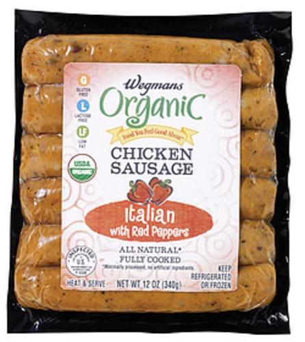 Wegmans Chicken Sausage, Italian with Red Peppers Hot Dogs & Sausages - 12 oz