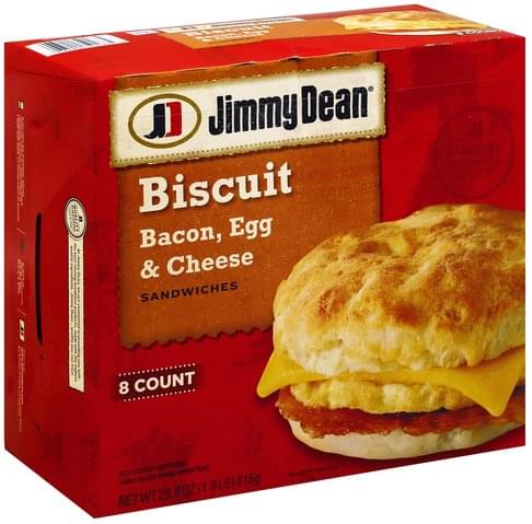 Jimmy Dean Bacon, Egg & Cheese Biscuit Sandwiches - 8 ea, Nutrition ...