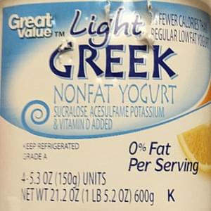 Great Value Light Greek Nonfat Yogurt - 150 g, Nutrition Information
