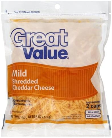 Great Value Mild Cheddar Shredded Cheese 8 Oz Nutrition Information Great Value Mild Cheddar Shredded Cheese 8 Oz Nutrition Information