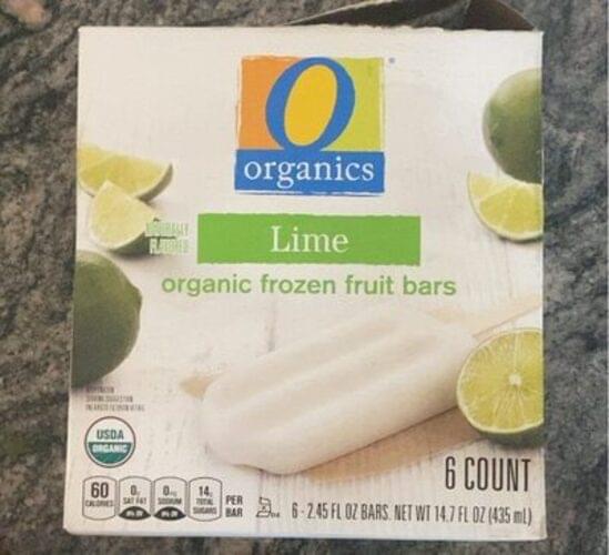 O Organics Organic, Lime Frozen Fruit Bars 6 ea, Nutrition Information Innit