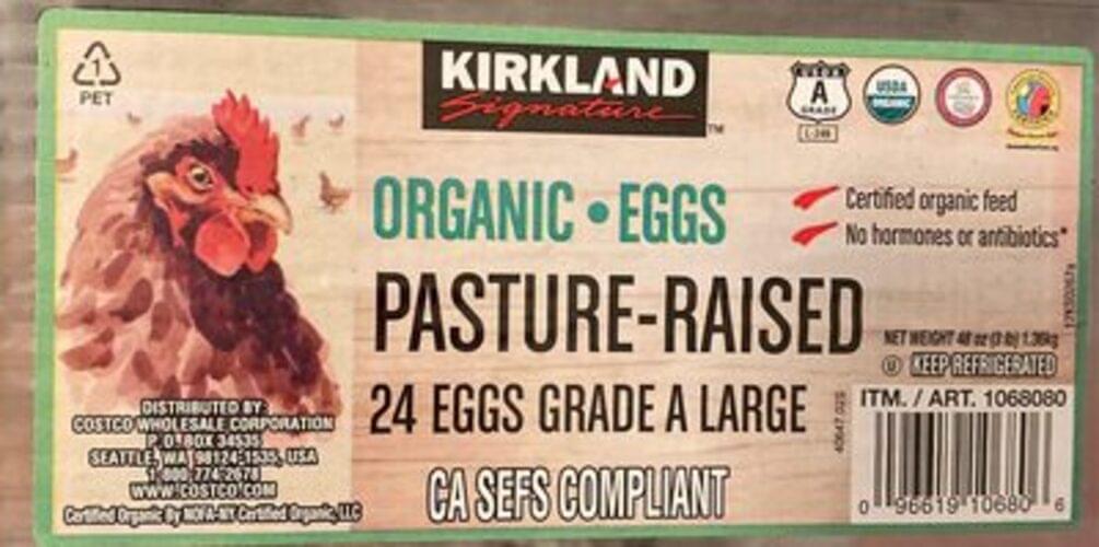 Kirkland Signature Organic Grade A Large Eggs 50 g, Nutrition