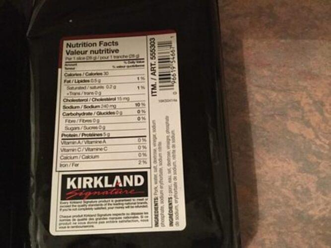 Kirkland Signature Extra Lean Cooked Ham 28 g, Nutrition Information