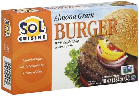 Sol Cuisine Meatless Patties, Almond Grain with Whole Spelt & Amaranth Burger - 4 ea