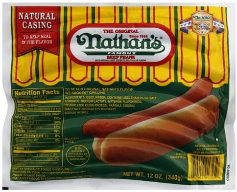 Nathans Natural Casing Beef Franks Oz Nutrition Information Innit