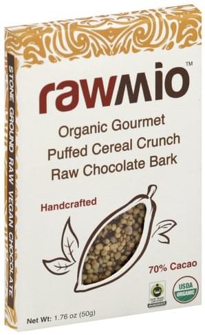 RawMio Gourmet Raw, Organic, Puffed Cereal Crunch, 70% Cacao Chocolate Bark - 1.76 oz