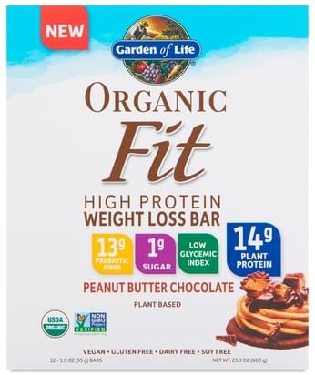 Garden of Life Organic Fit Protein Bars, Peanut Butter Chocolate - 12 pa