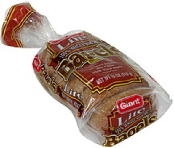 Giant Lite, 100% Whole Wheat Bagels - 18 oz