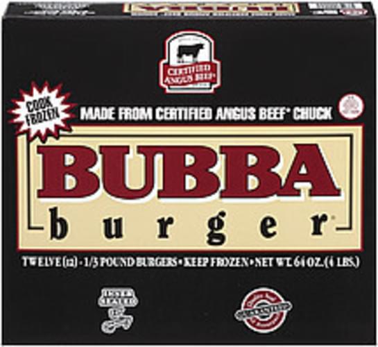 Bubba Burger Certified Angus Beef Chuck 1/3 Lb Burgers 12, Nutrition