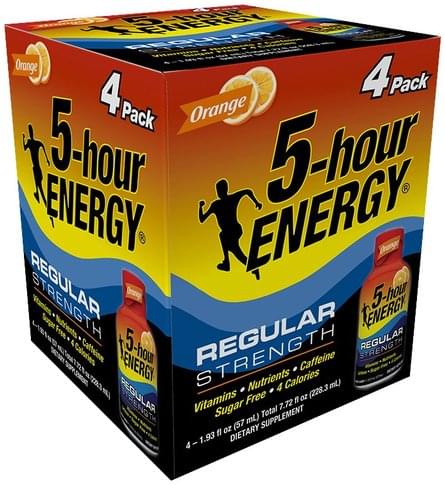 5 Hour Energy Regular Strength, Orange, 4 Pack Energy Shot - 4 ea