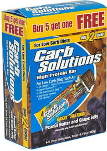 Carb Solutions High Protein Bar, Peanut Butter and Grape Jelly - 6 ea