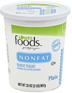 Lowes Foods Yogurt Nonfat, Plain
