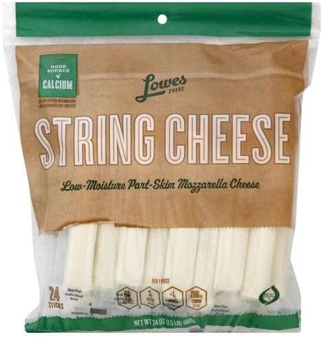 Lowes Part-Skim, Mozzarella, Low-Moisture String Cheese - 24 ea
