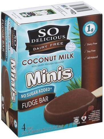 So Delicious Bars, Minis, Coconut Milk, Fudge Bar Non-Dairy Frozen Dessert - 4 ea