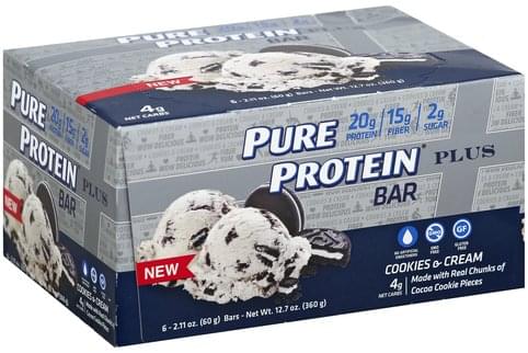 Pure Protein Plus, Cookies & Cream Protein Bar - 6 ea