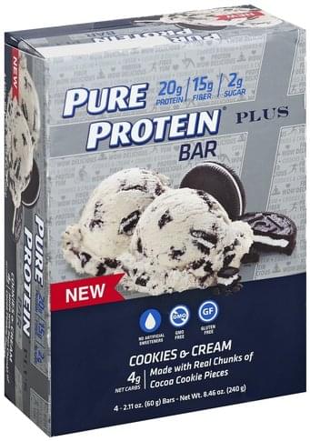 Pure Protein Plus, Cookies & Cream Protein Bar - 4 ea