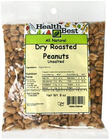 Health Best Unsalted Dry Roasted Peanuts - 8 Oz, Nutrition Information