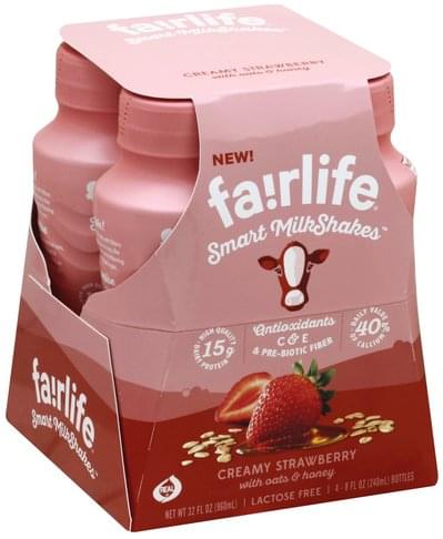 Fairlife Smart, Creamy Strawberry with Oats & Honey Milkshakes - 4 ea