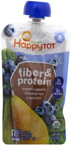 Happy Tot Fiber & Protein, 4 (Tots & Tykes) Fruit & Veggie Blend - 4 oz