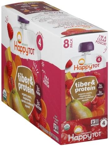 Happy Tot Organic, Pears, Raspberries, Carrots & Butternut, Squash, 4 (Tots & Tykes), 8 Pack Fruit & Veggie Blend - 8 ea