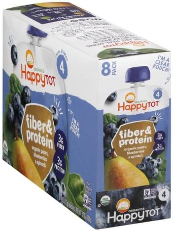 Happy Tot Organic, Pears, Blueberries & Spinach, 4 (Tots & Tykes), 8 Pack Fruit & Veggie Blend - 8 ea