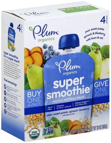 Plum Pear, Sweet Potato, Spinach & Blueberry with Bean & Oat Super Smoothie - 4 ea