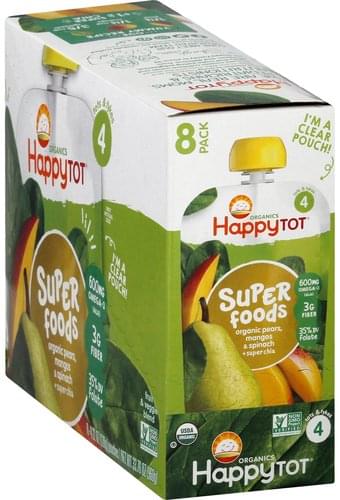 Happy Tot Pears, Mangos & Spinach, 8 Pack Fruit & Veggie Blend - 8 ea