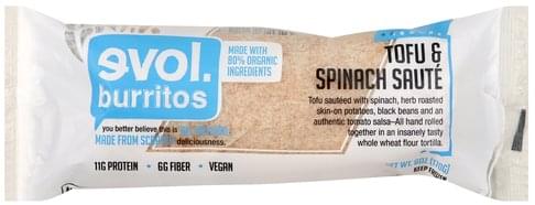 Evol Burrito Tofu & Spinach Saute Burrito - 6 oz