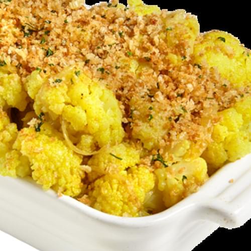 Braised Cauliflower in Yogurt, Curry, and Toasted Garlic Bread Crumbs
