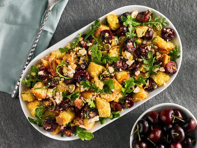 Panzanella with Cherries, Mint, Basil and Feta Central Market