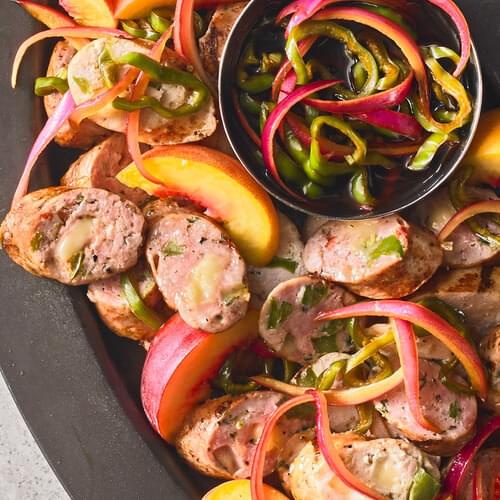 Peaches and Sausage with Pickled Onions Central Market Really Into Food