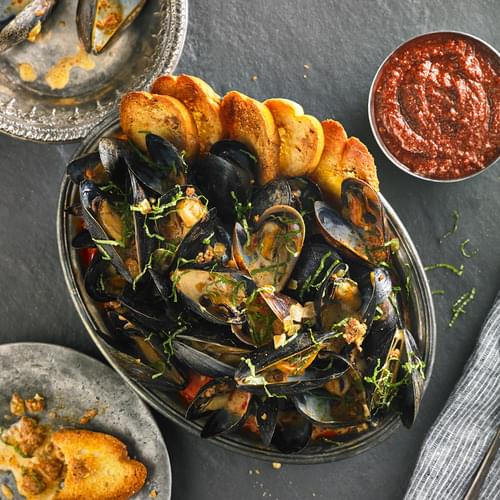 Mussels with Harissa and Chorizo Central Market Really Into Food