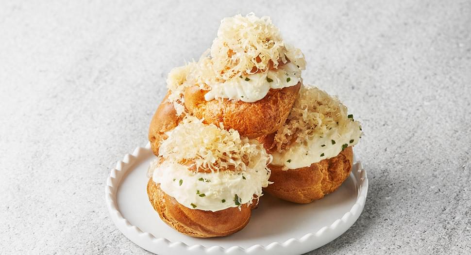 Choux Puffs with Aged Gouda and Truffle Cream