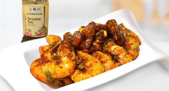 Wok-Fried Tangy Prawns with Sesame Soy Dressing