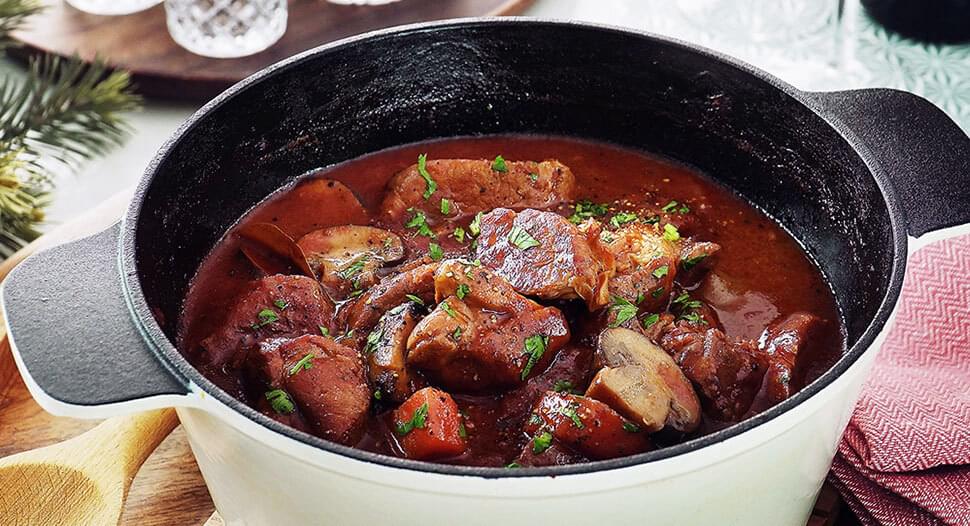 Pork Shoulder & Mushrooms Red Wine Stew