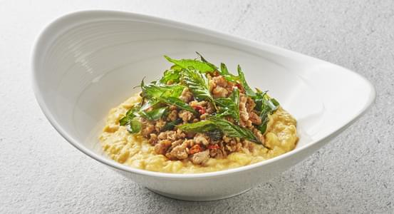 Scrambled Eggs with Crispy Basil Chicken